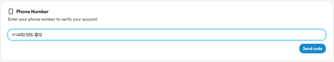 TLDR Parents phone verification screen showing only a phone number field and a Send code button, with no SMS consent checkbox or control present, demonstrating that opting in to recurring messages is not requested or required during phone verification.